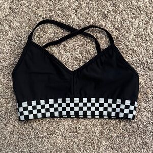 Elegant Black Checkered Sports Bra